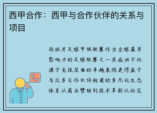 西甲合作：西甲与合作伙伴的关系与项目